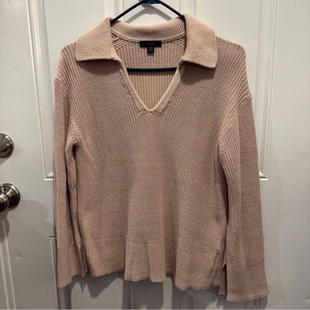 J. Crew Relaxed Collared V Neck Sweater Long Sleeve Size XS